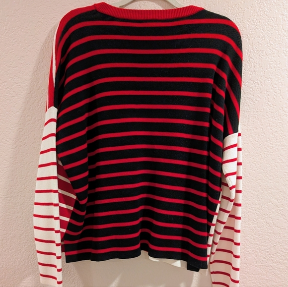 Cabi Style 5635 Red& White Stripes Front ,Red&Black, Cotton, Sweater Size Medium - Picture 2 of 7